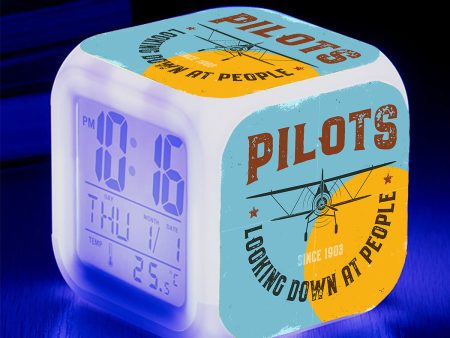 Pilots Looking Down at People Since 1903 Designed  7 Colour  Digital Alarm Clock For Sale