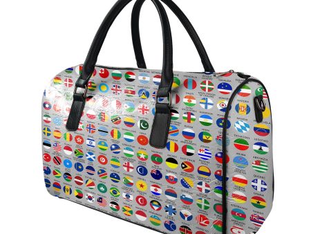 220 World s Flags Designed Leather Travel Bag on Sale